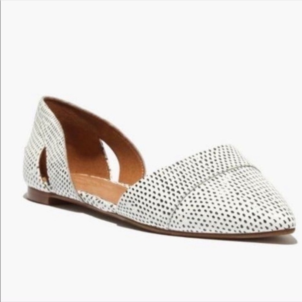 Madewell Leather Eyelet Dotted Pointed Toe D’Orsay Flats White Size 9.5